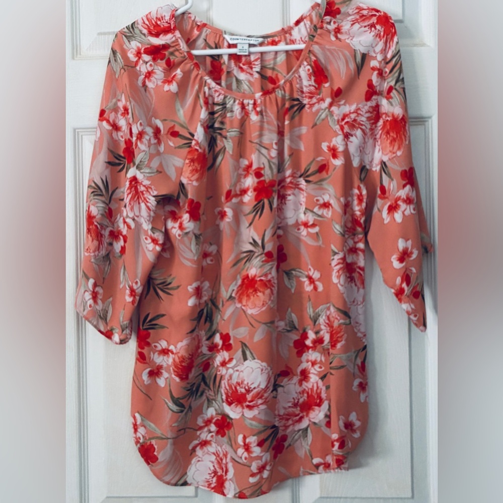 Counterparts Coral Floral Blouse